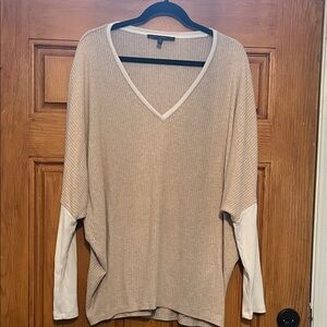 White House Black Market Ribbed Top in Light Taupe with White Trim